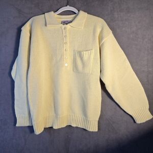 Vintage Butter Yellow Chunky Knit Sweater Sz M Turtleneck Roll Cuff Cottagecore